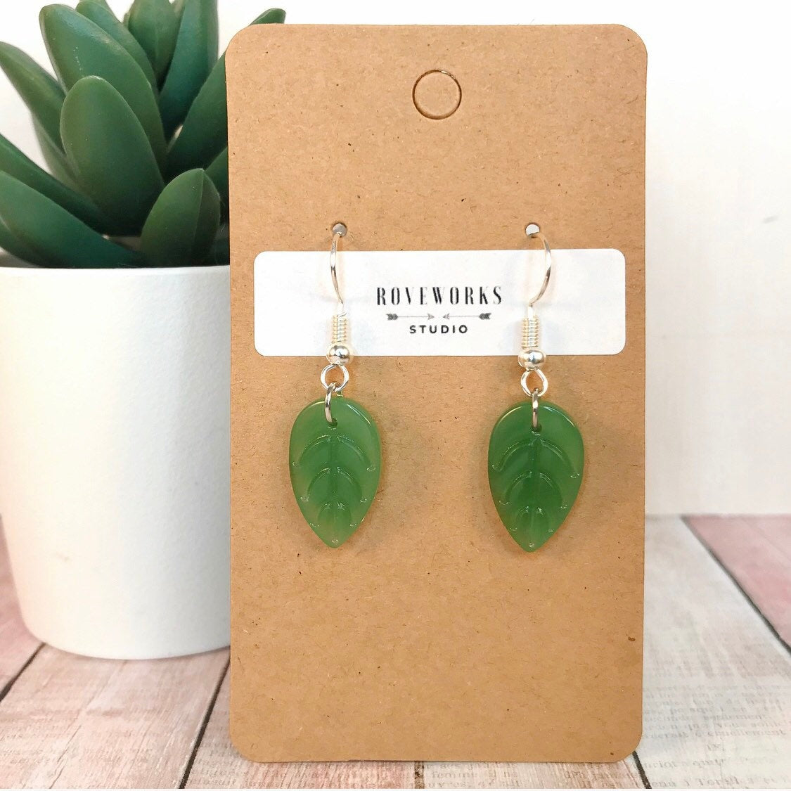 Small Green LEAF EARRINGS
