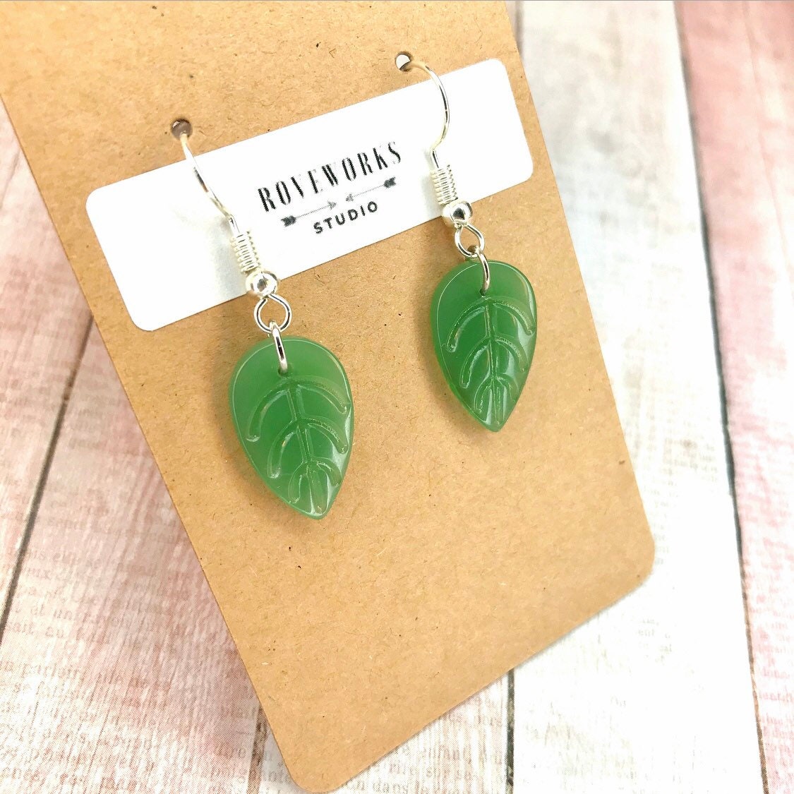 Small Green LEAF EARRINGS