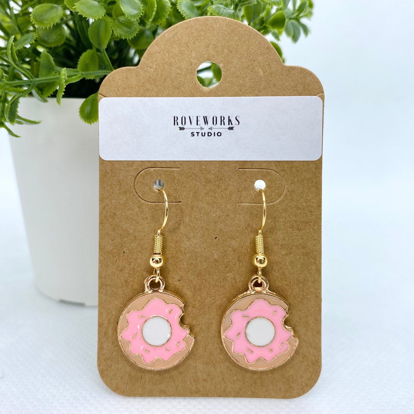 Small DONUT EARRINGS - pink metal doughnuts