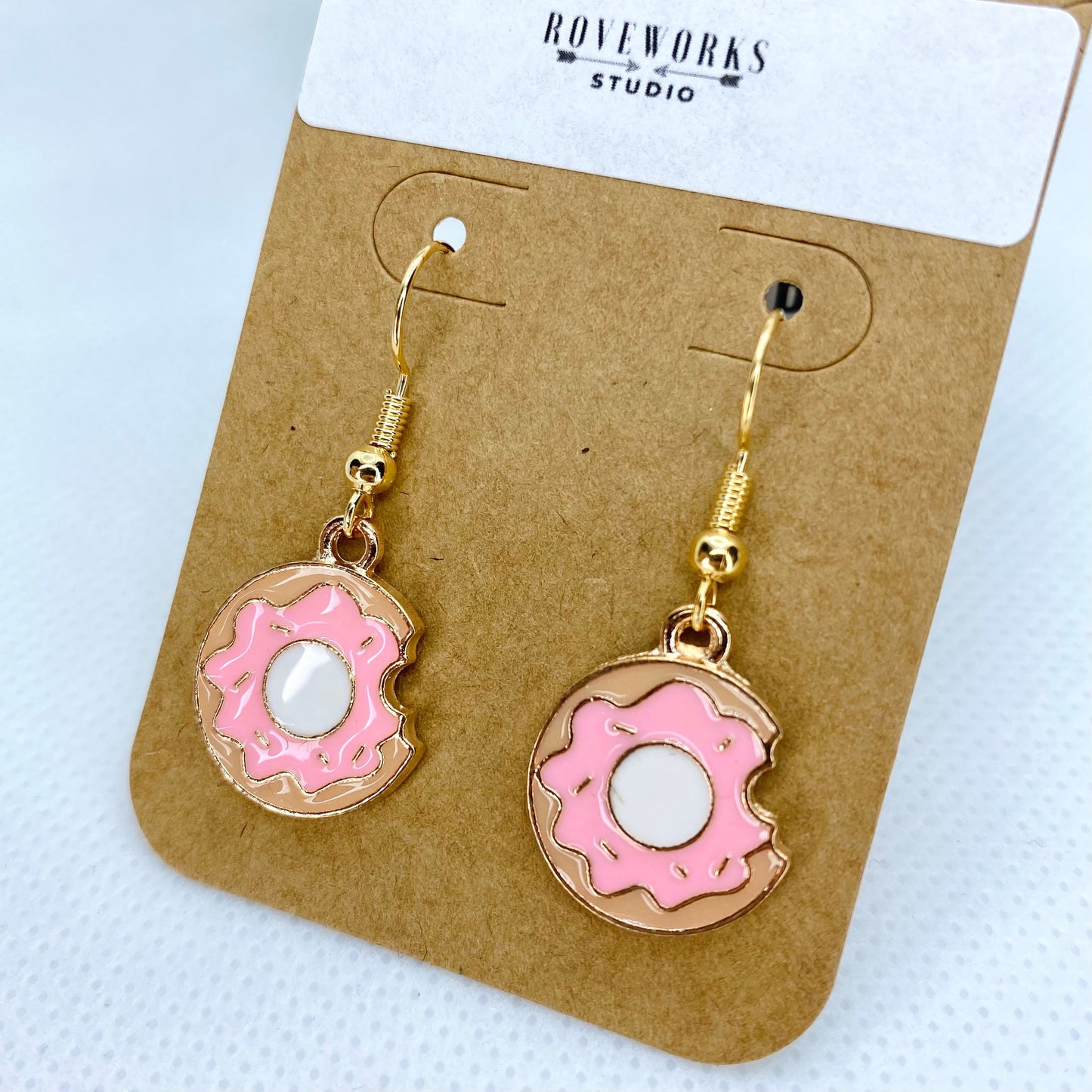 Small DONUT EARRINGS - pink metal doughnuts
