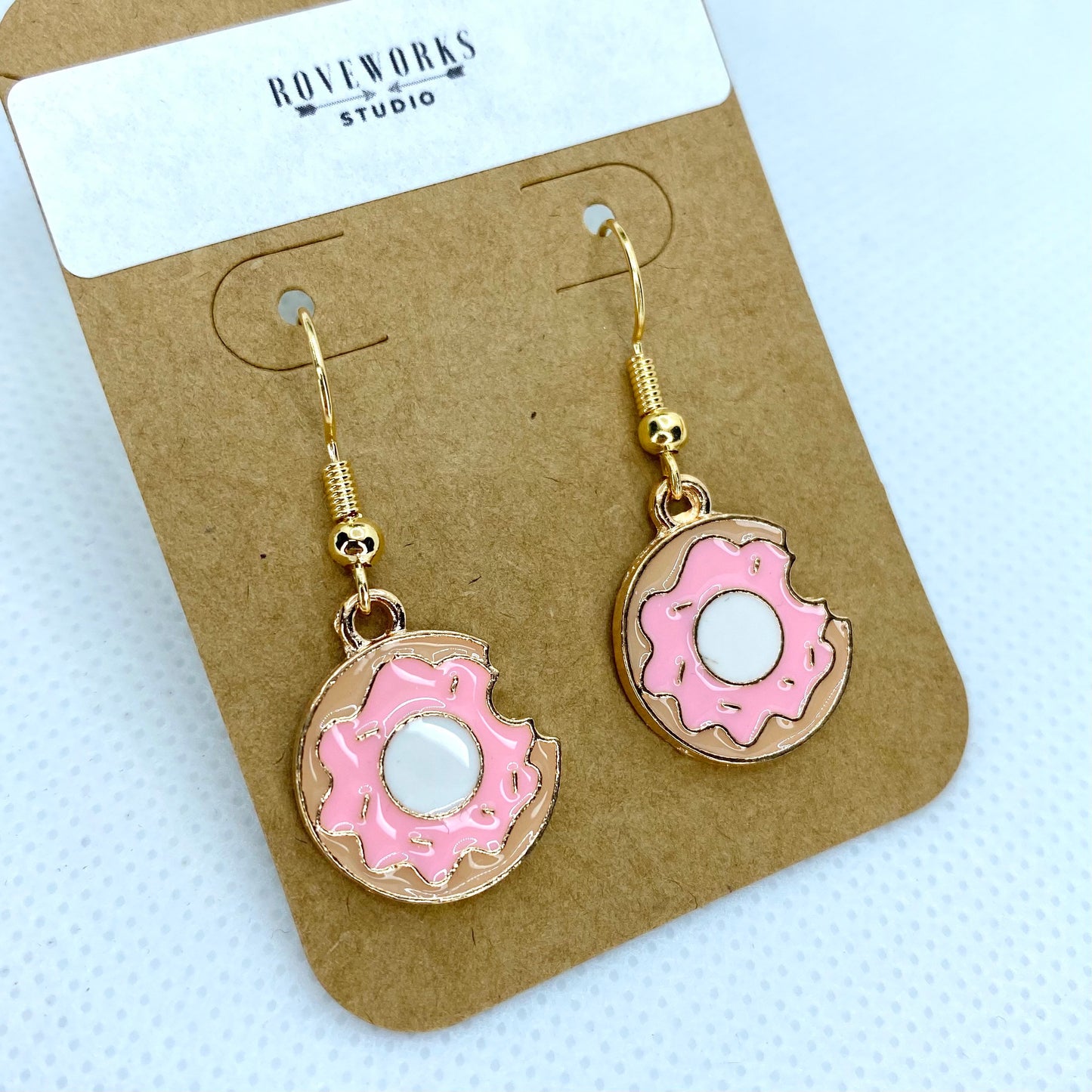 Small DONUT EARRINGS - pink metal doughnuts