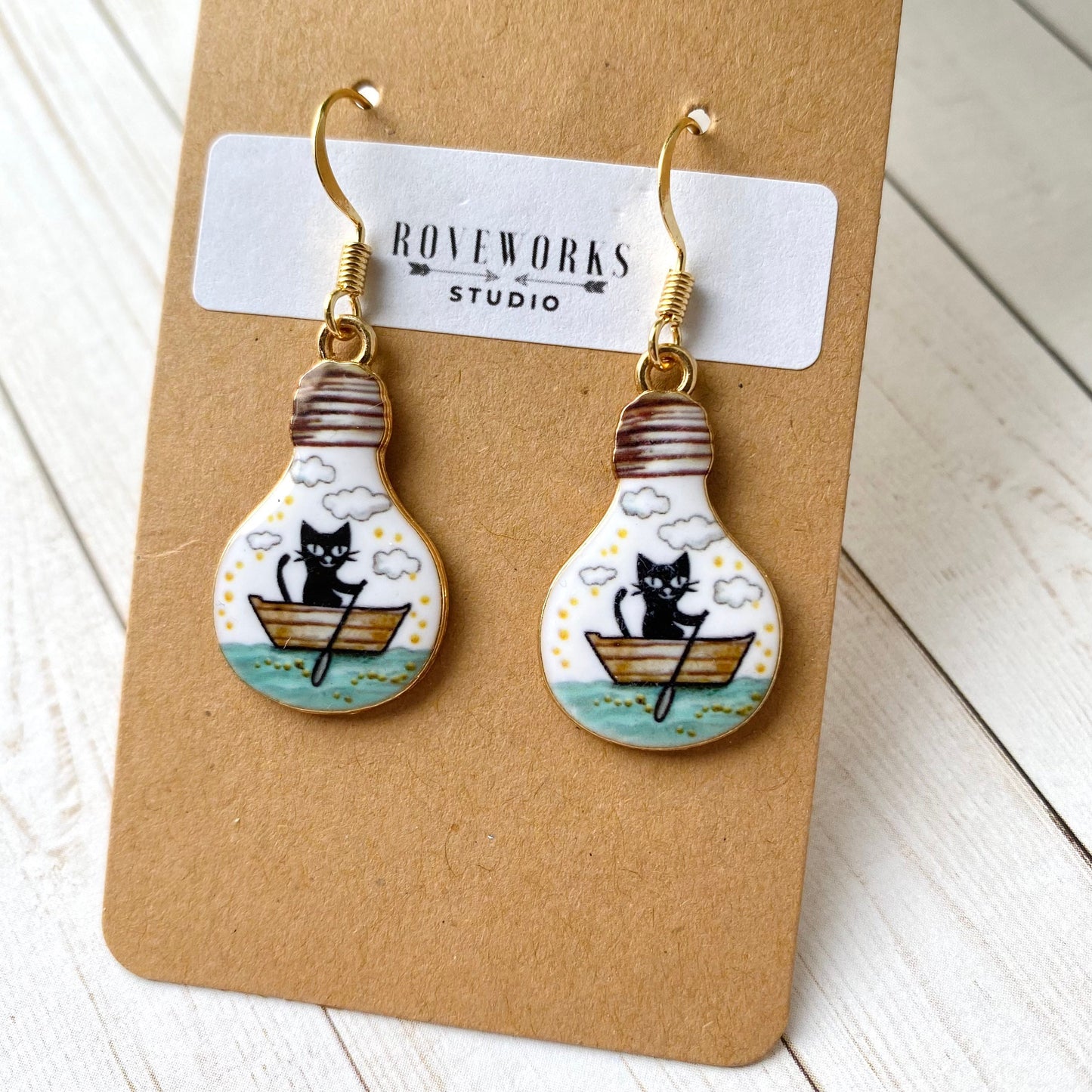 BOAT CAT in a Lightbulb Earrings