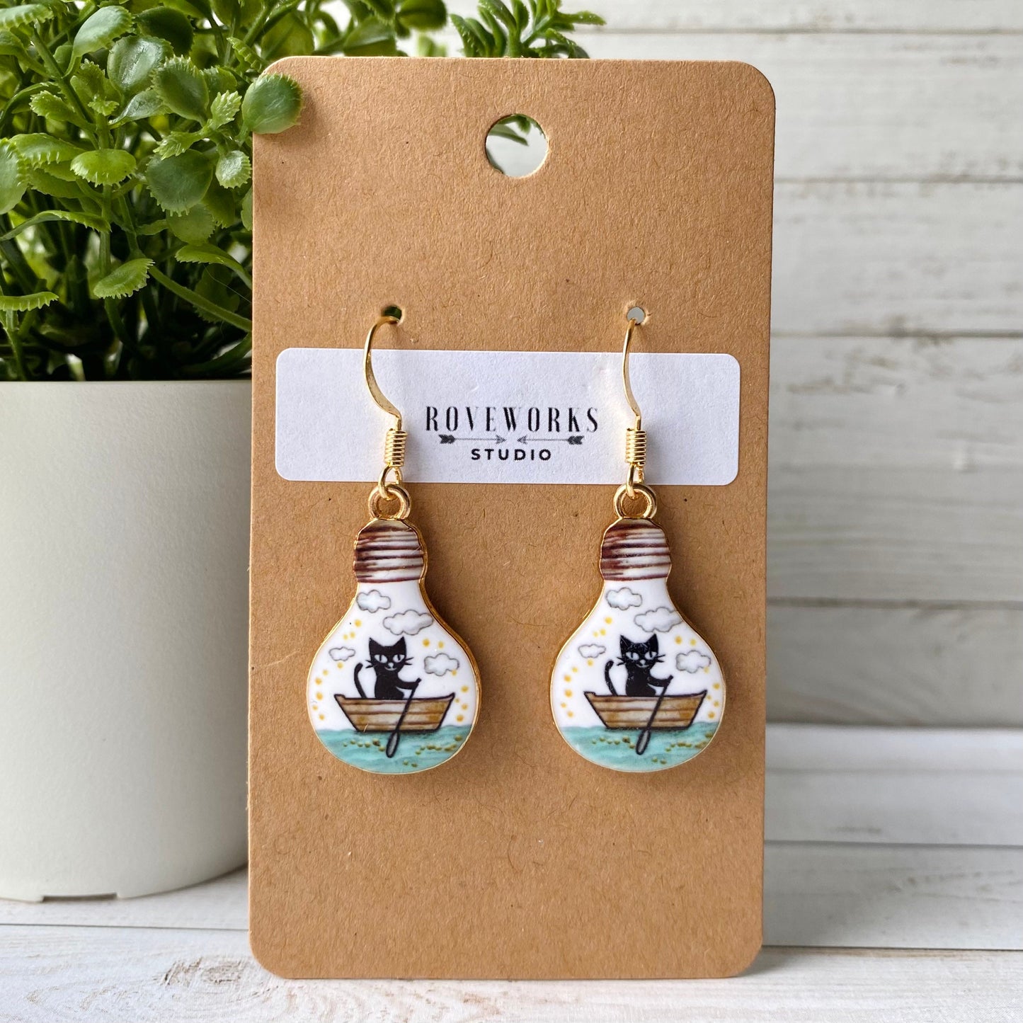 BOAT CAT in a Lightbulb Earrings