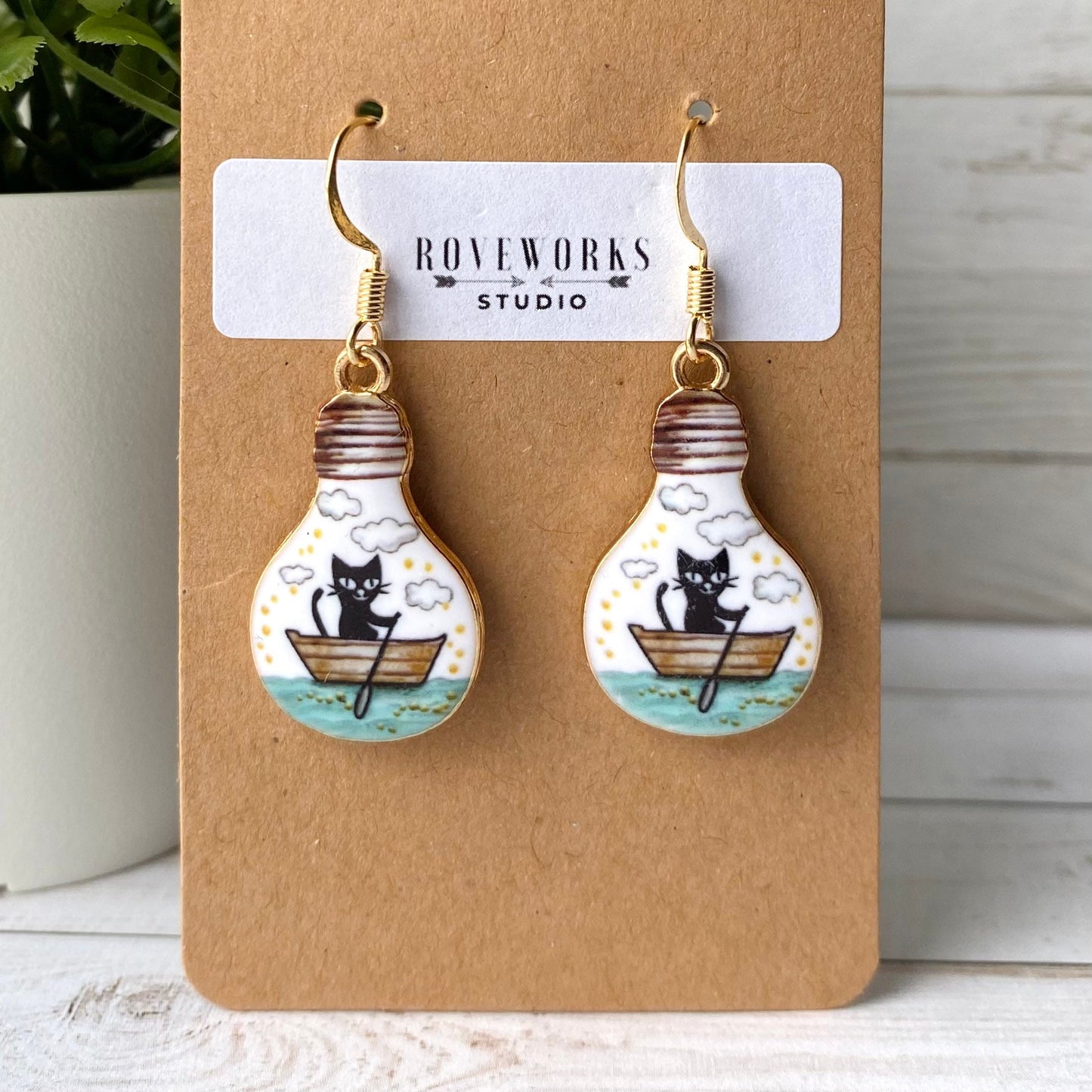 BOAT CAT in a Lightbulb Earrings