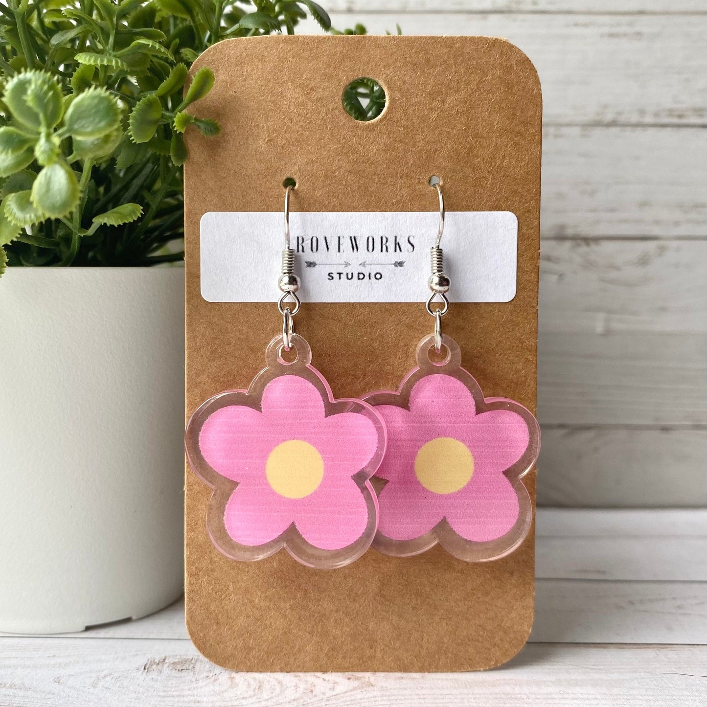 PINK DAISY Acrylic Earrings