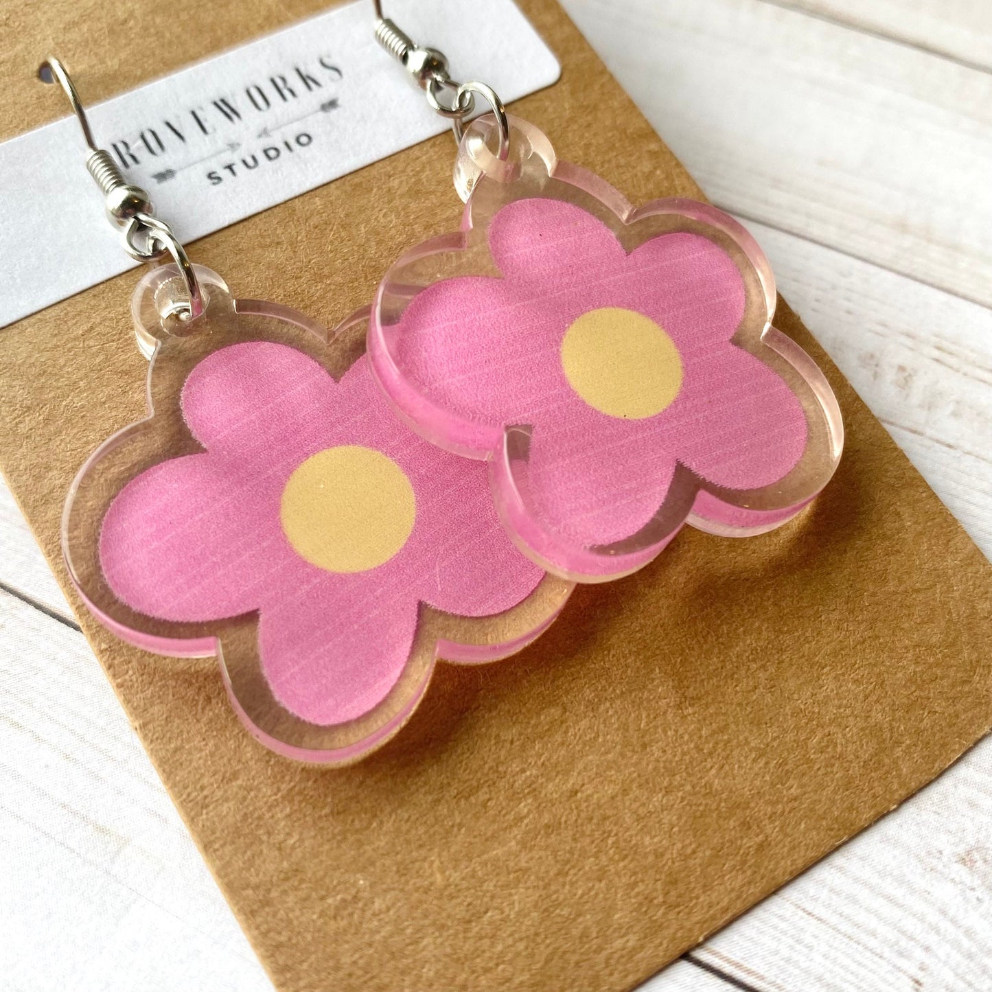PINK DAISY Acrylic Earrings