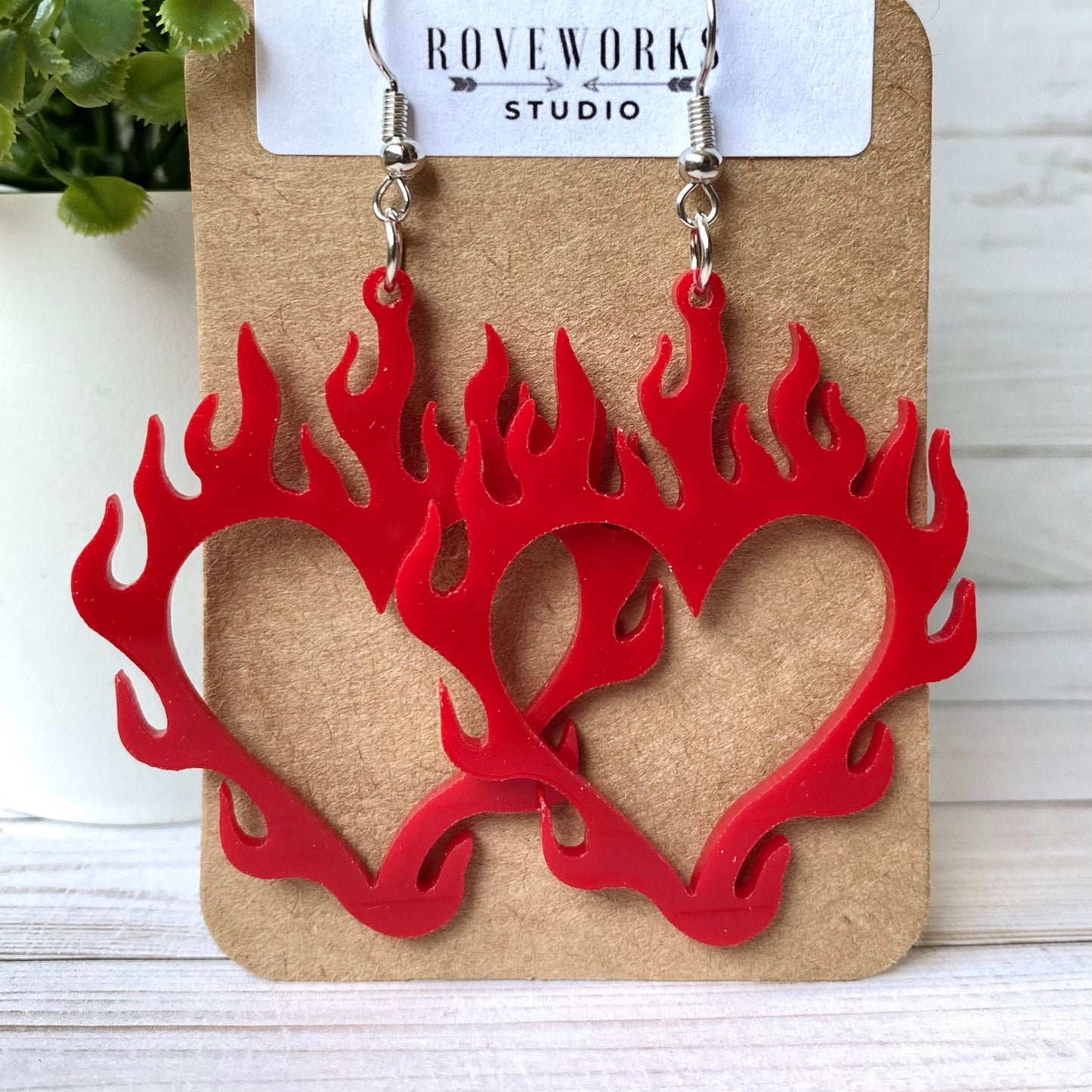 Red FLAMING HEART Earrings