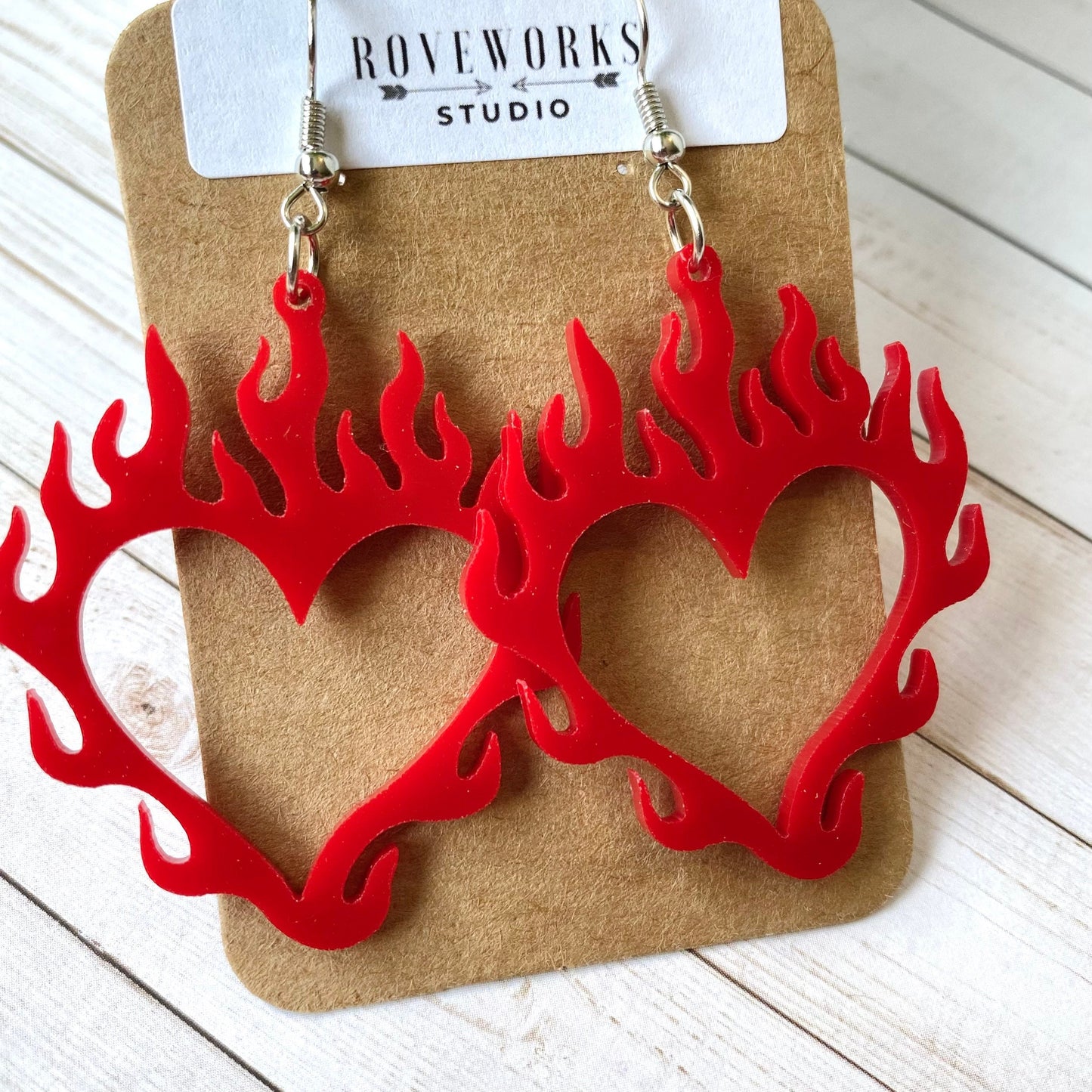 Red FLAMING HEART Earrings