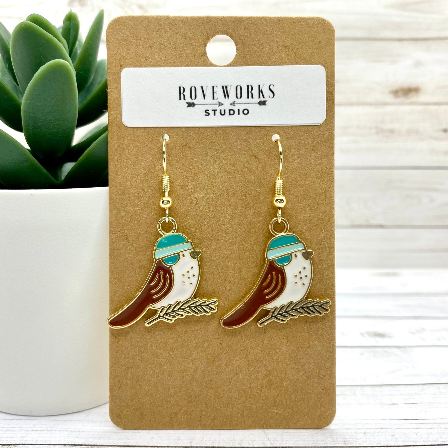 WINTER BIRD With a Hat Earrings