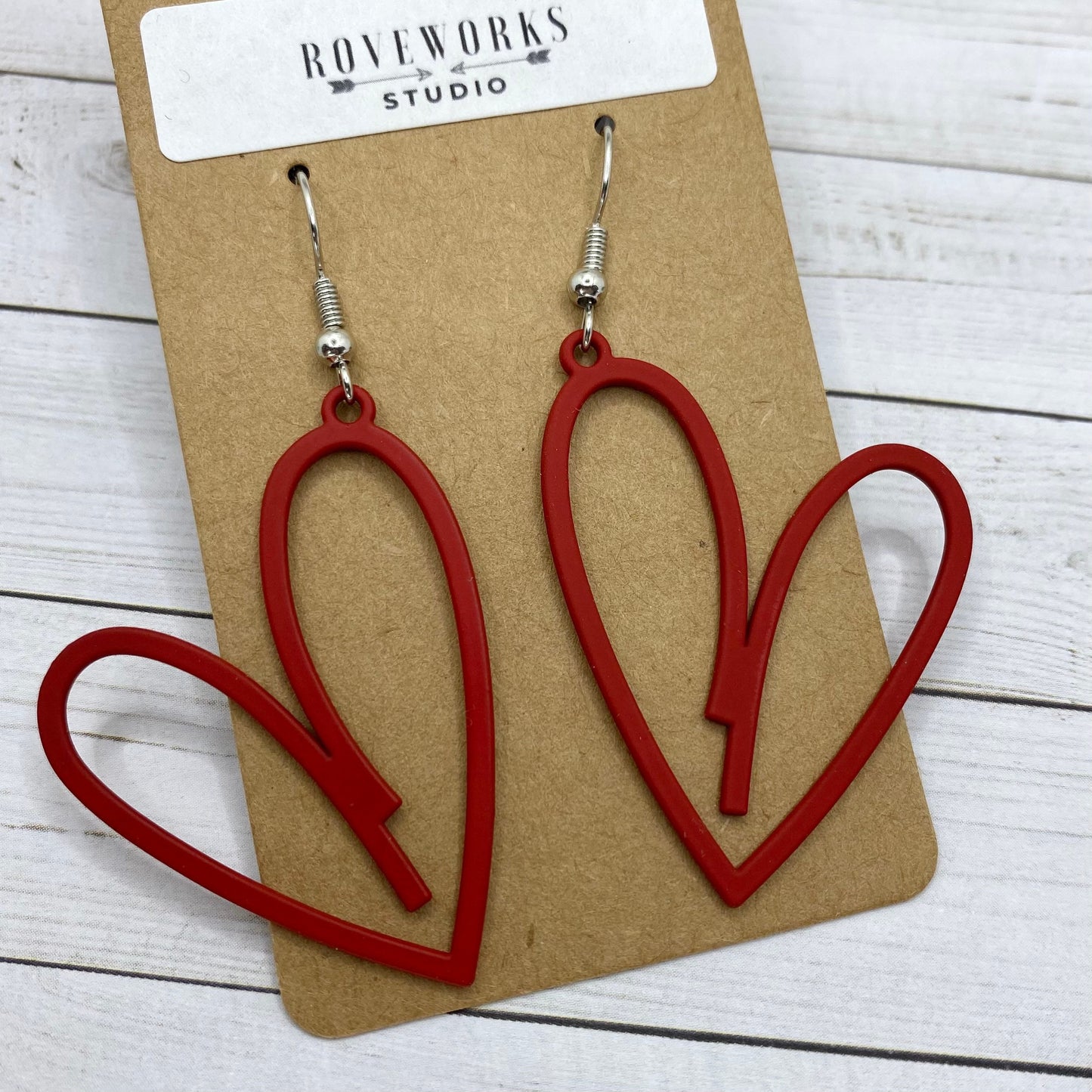 Red Metal HEART Outline Earrings
