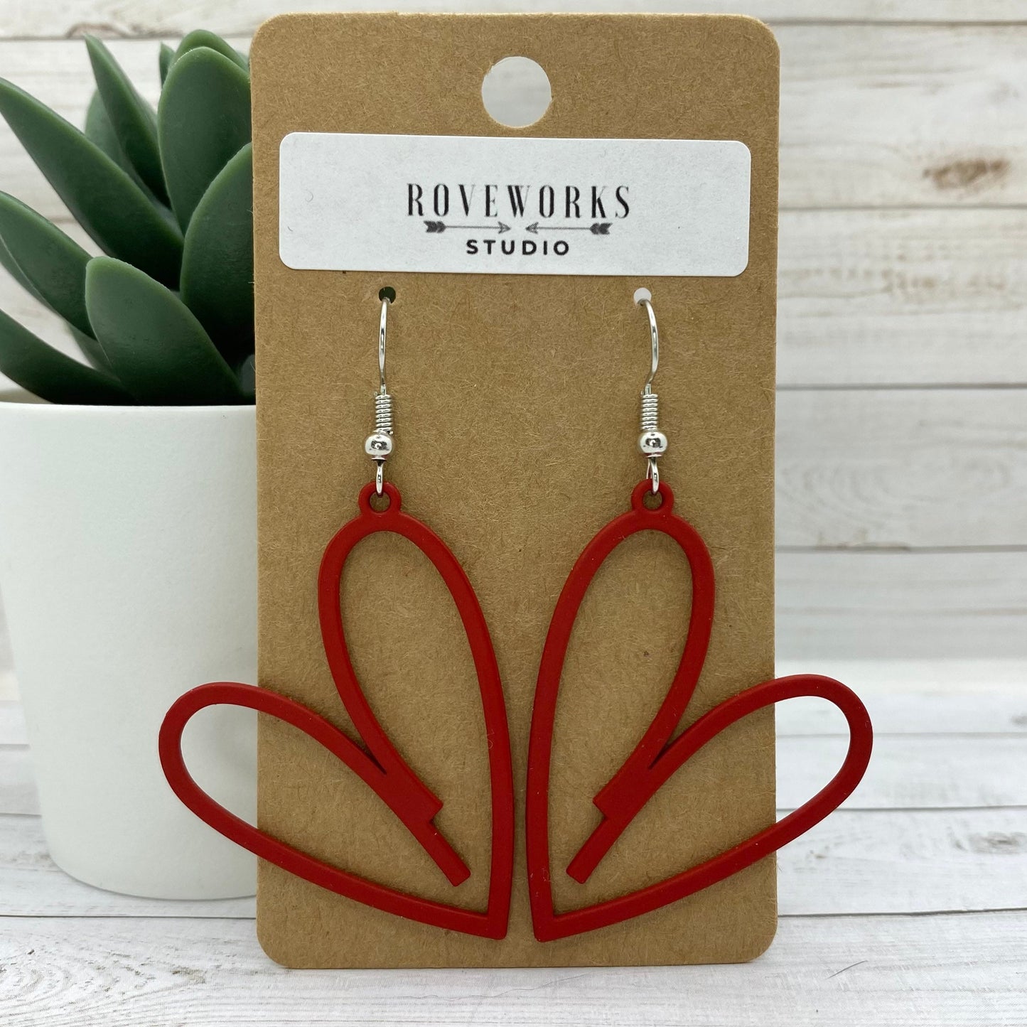 Red Metal HEART Outline Earrings