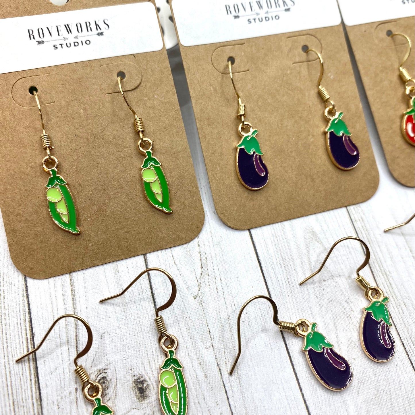 VEGETABLE EARRINGS - Eggplant & Peas