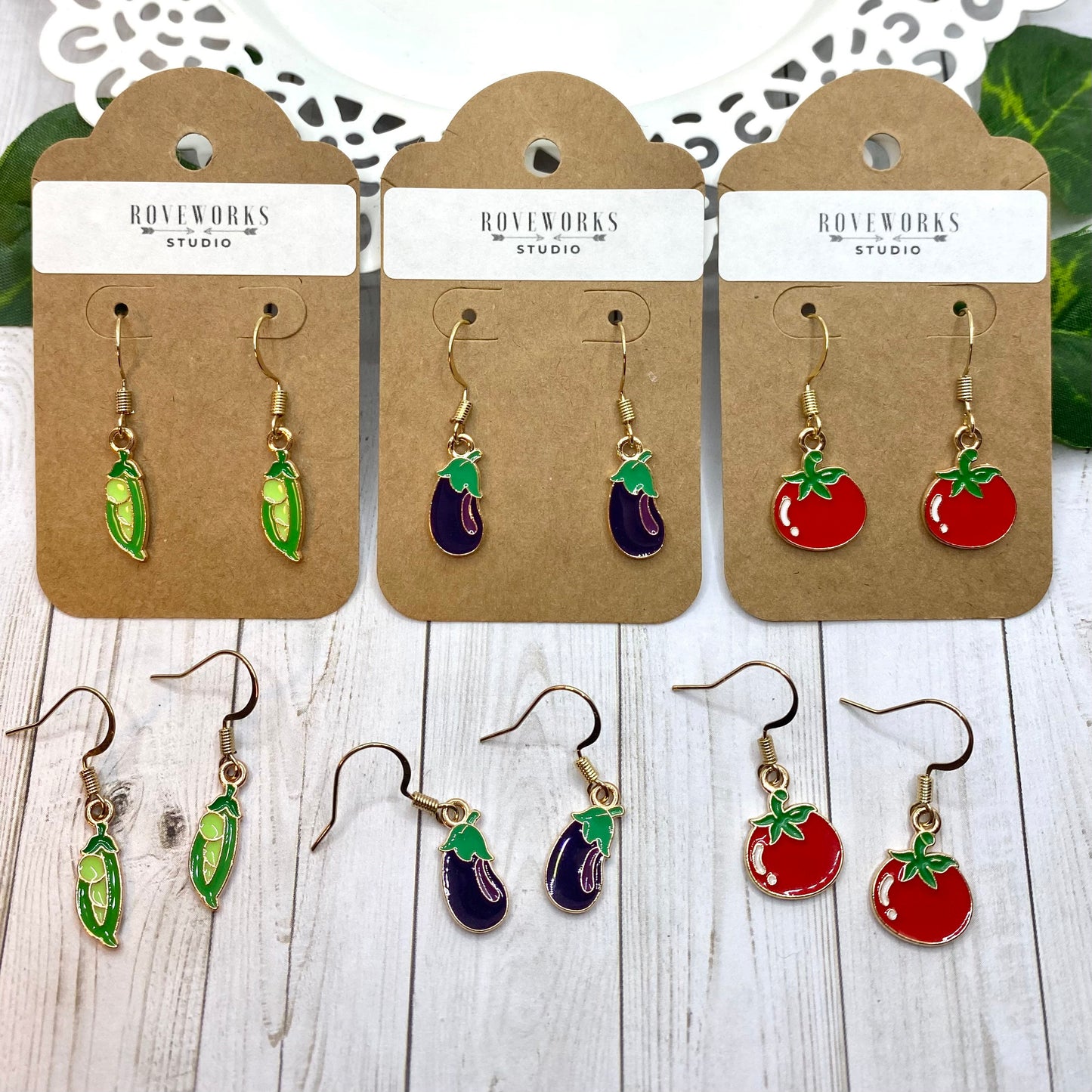 VEGETABLE EARRINGS - Eggplant & Peas