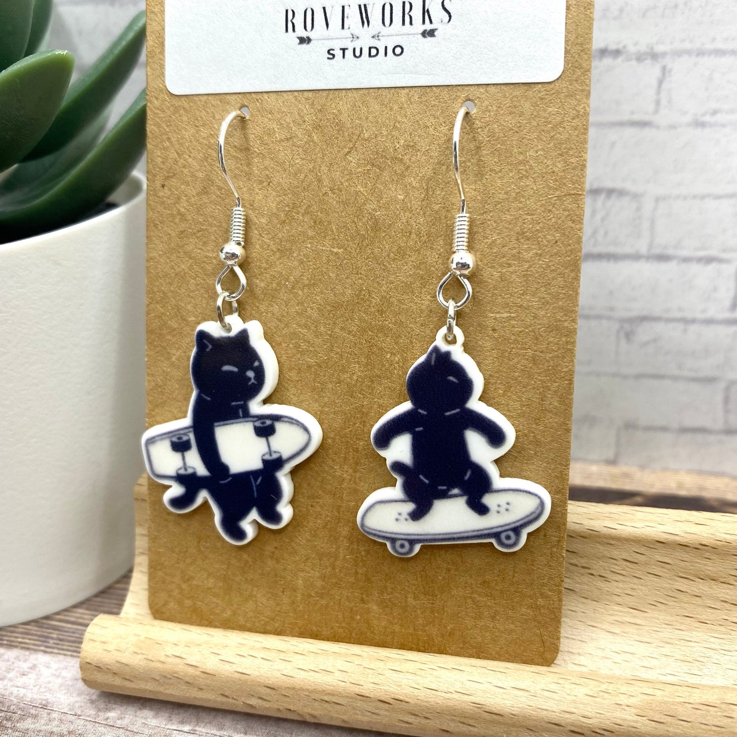 SKATEBOARD CAT Mismatched Earrings
