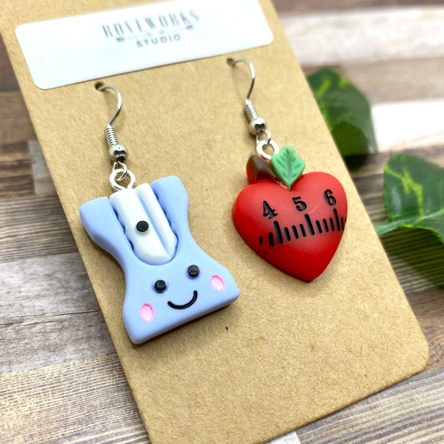 TEACHER Mismatched Earrings - Pencil Sharpener & Apple Ruler