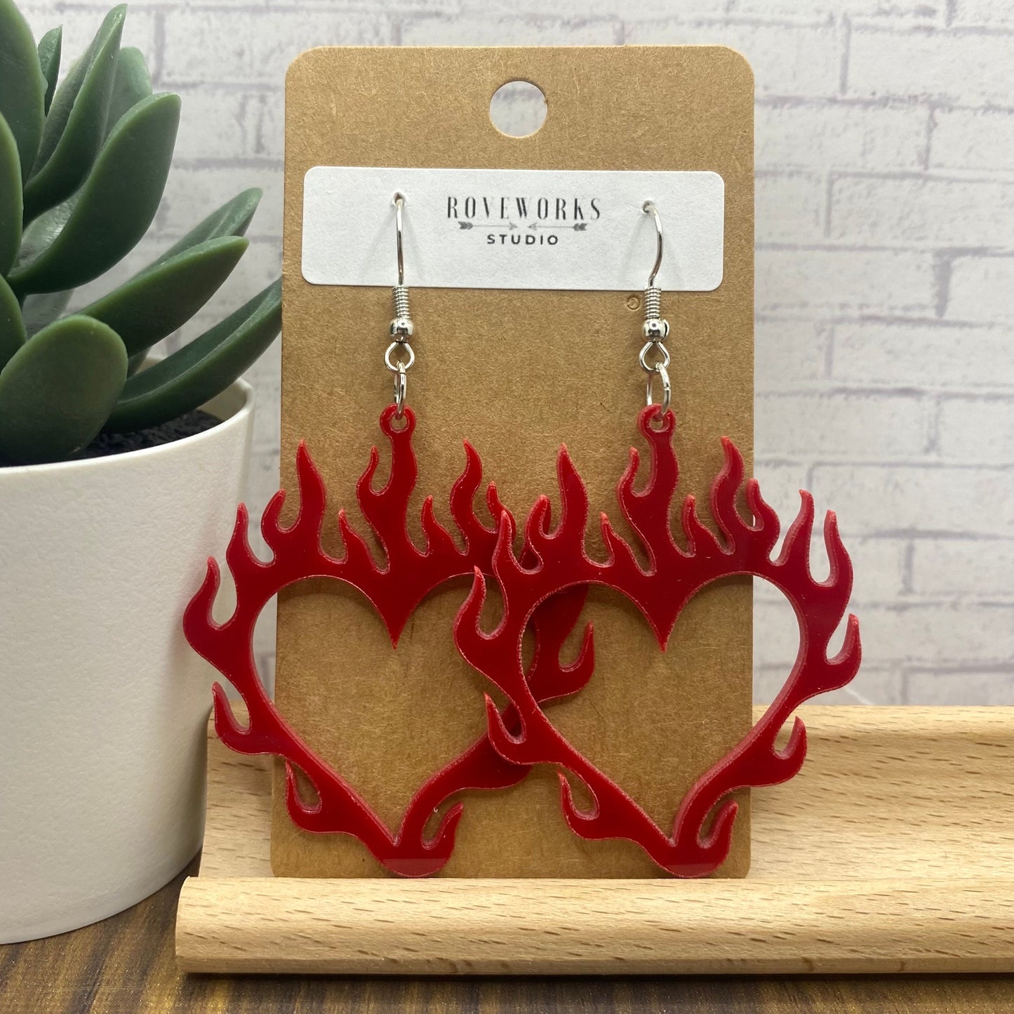 Red FLAMING HEART Earrings