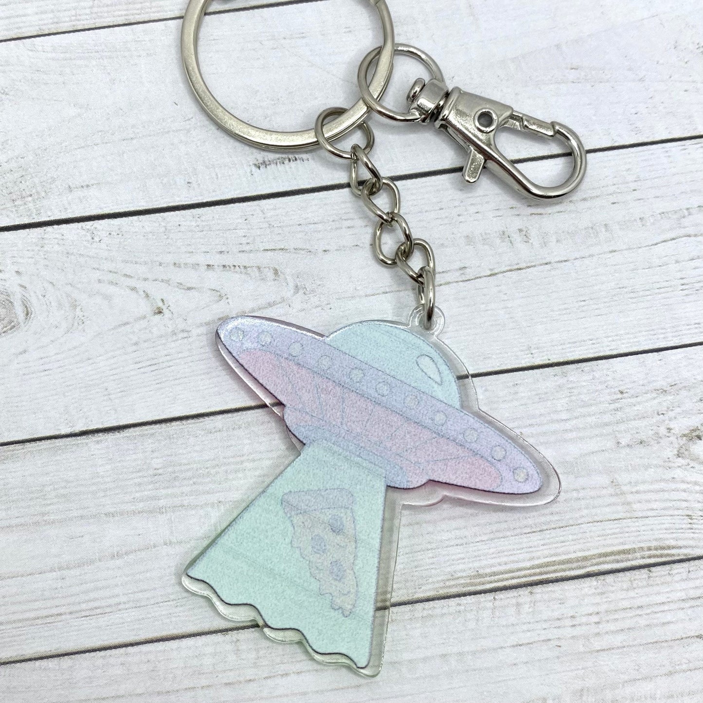UFO Pizza Abduction KEYCHAIN