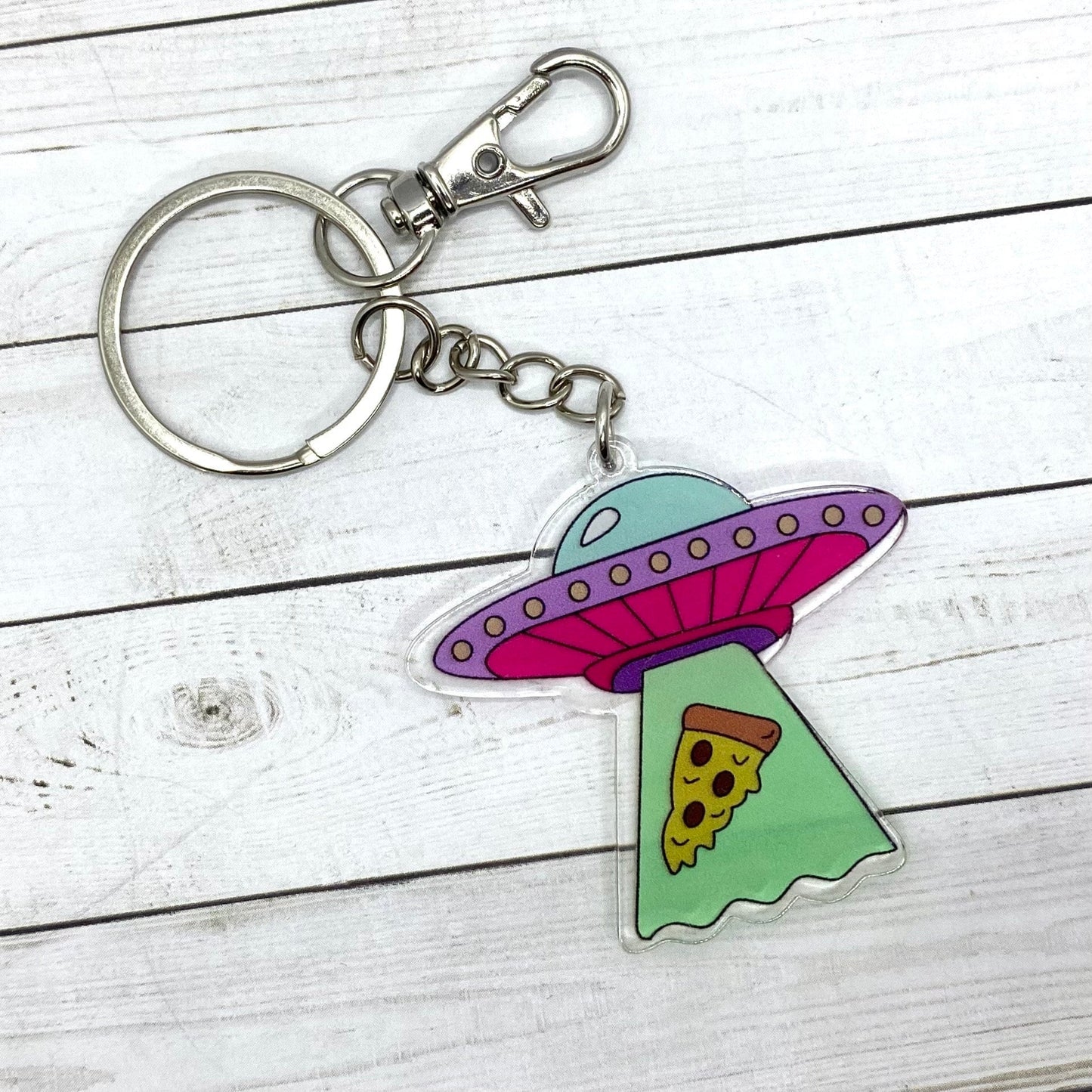 UFO Pizza Abduction KEYCHAIN