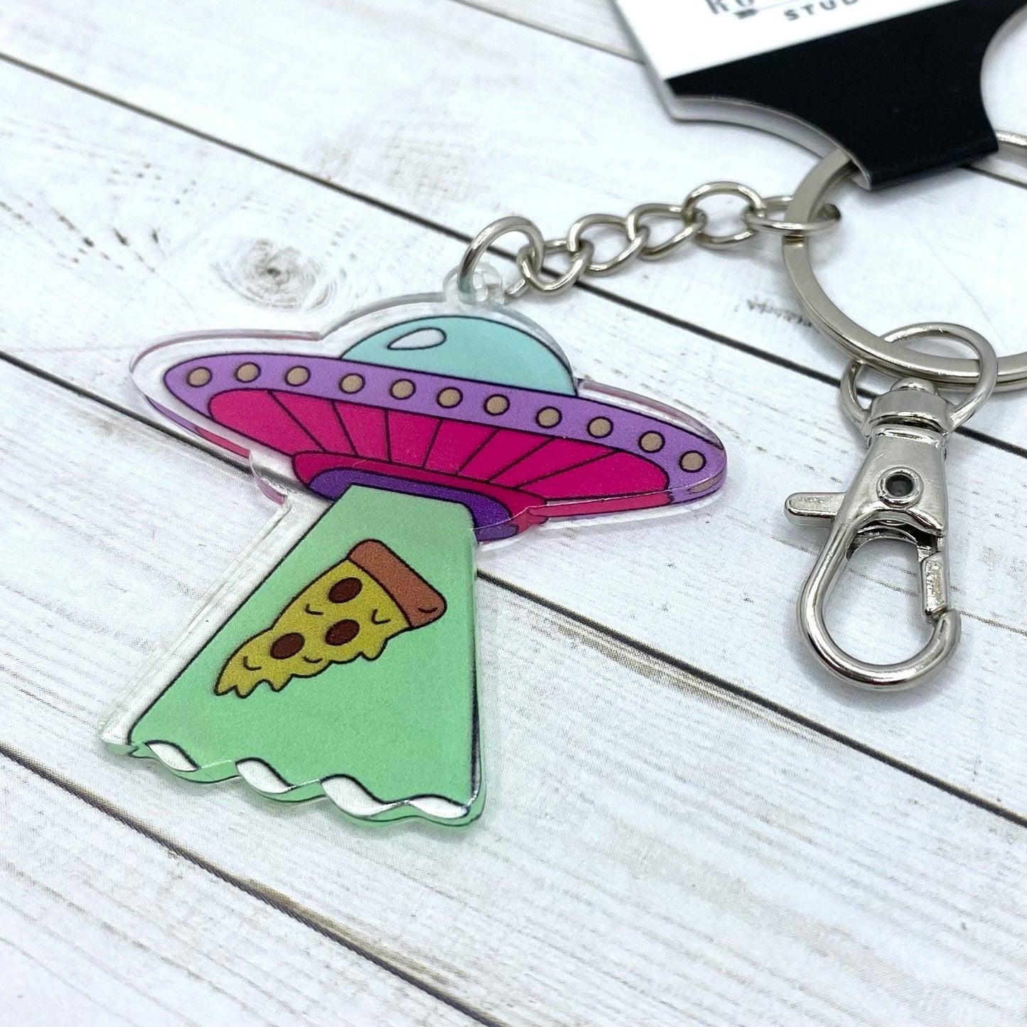 UFO Pizza Abduction KEYCHAIN