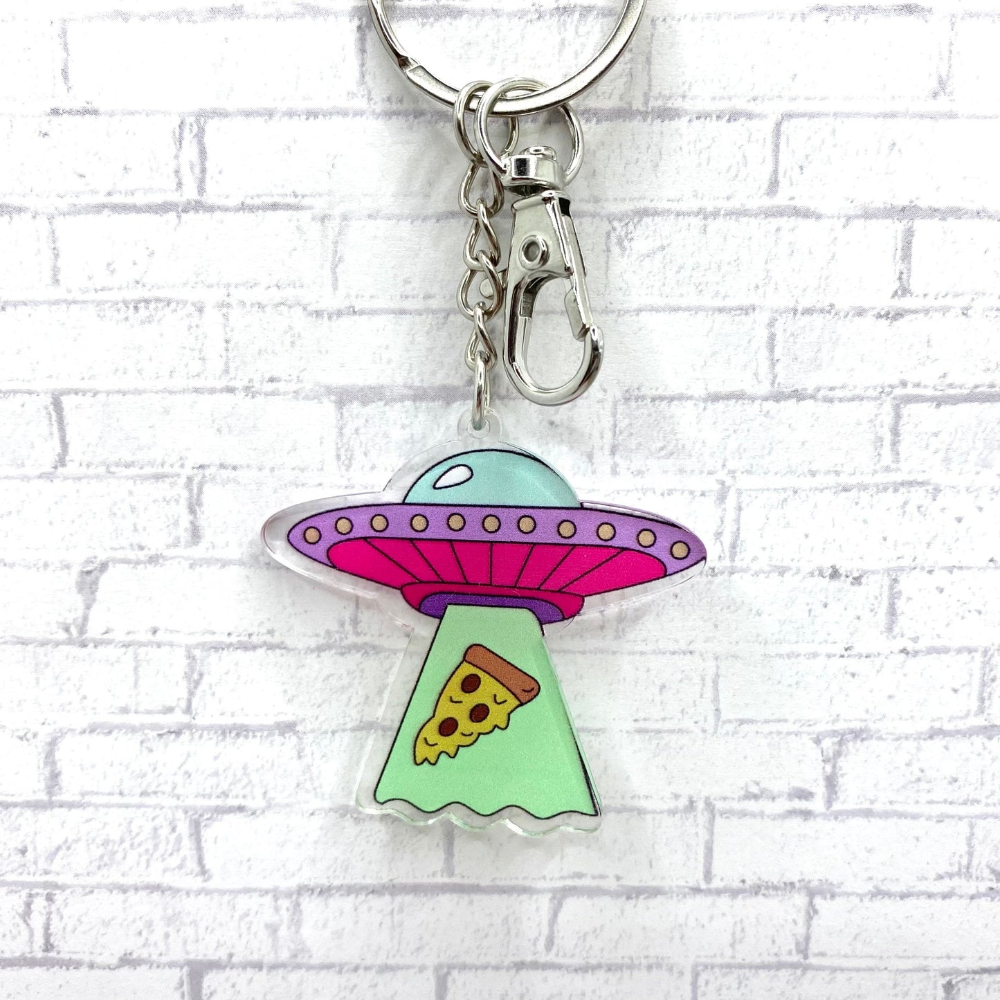 UFO Pizza Abduction KEYCHAIN