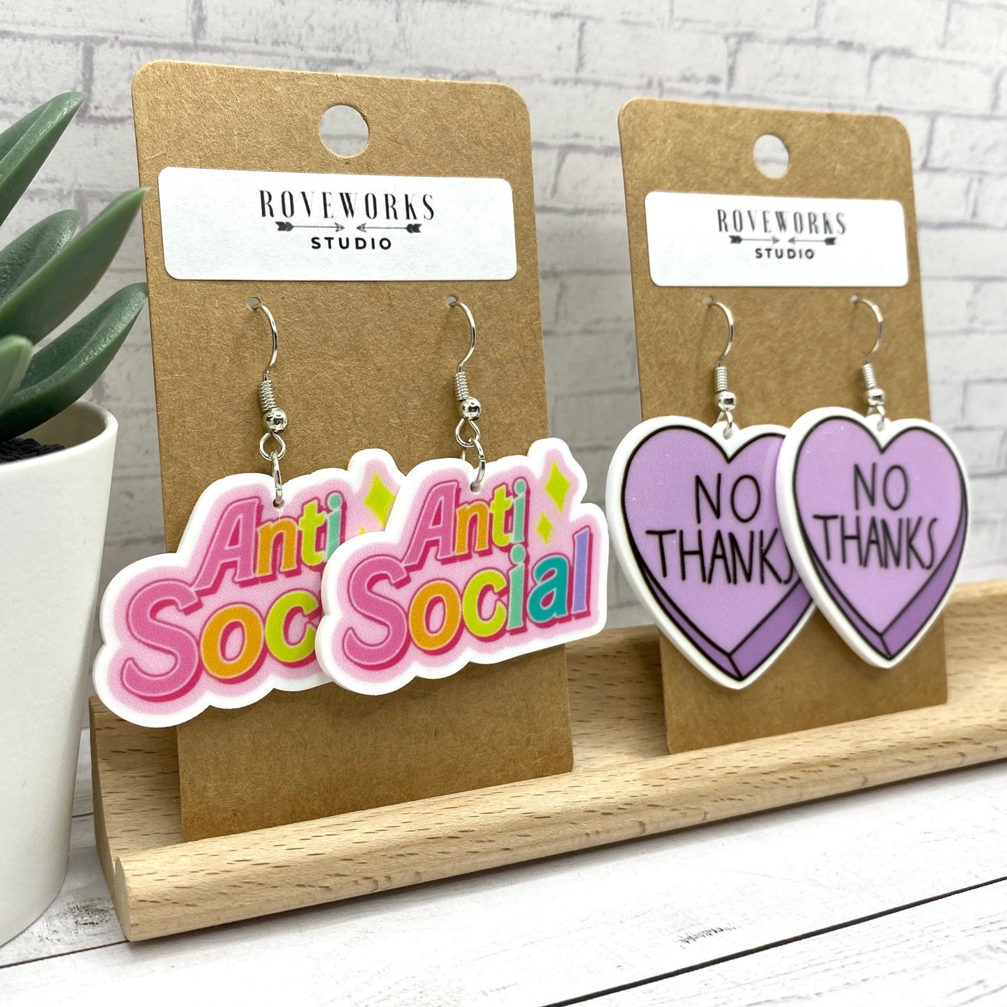 ANTI SOCIAL and No Thanks Earrings