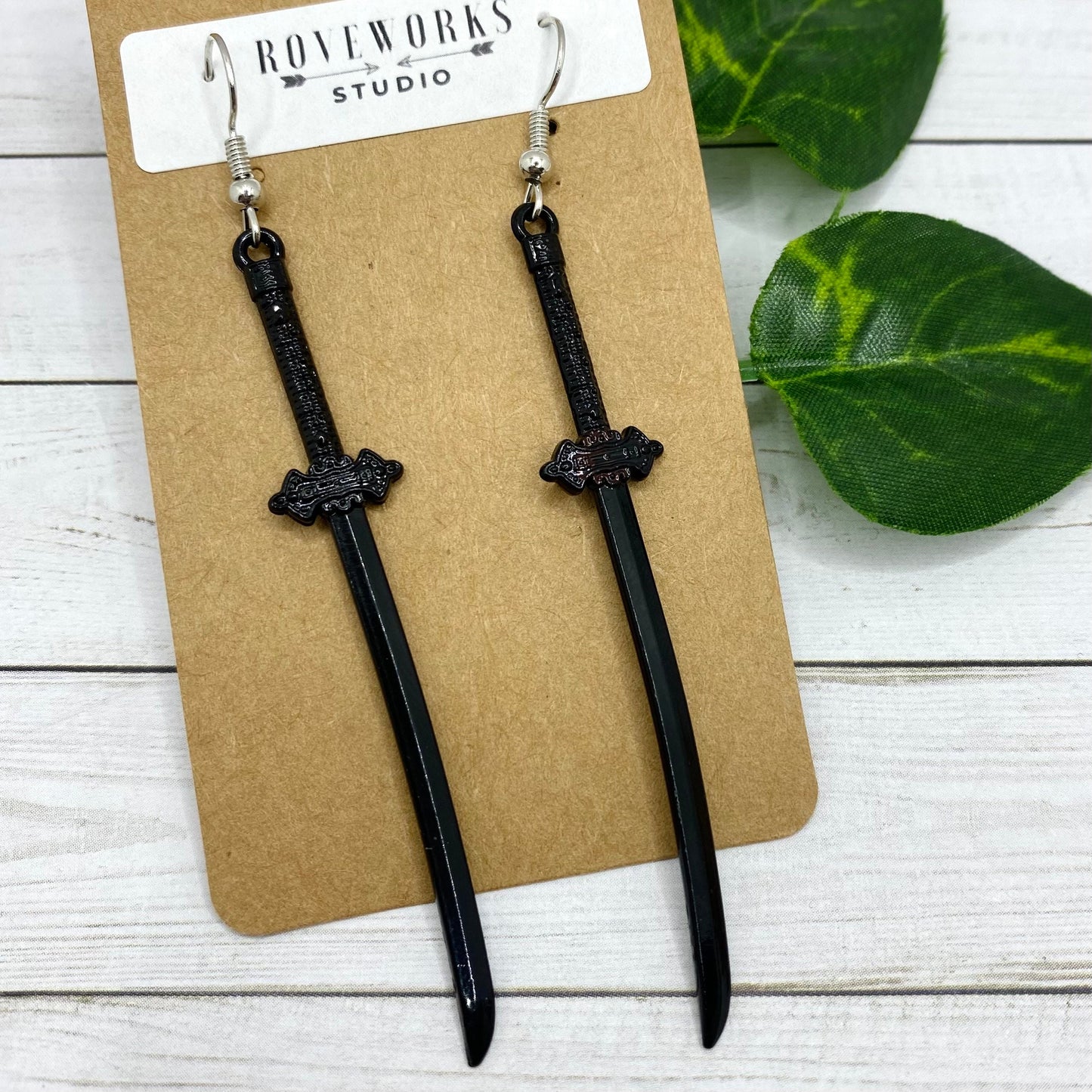 Long Black SWORD Earrings