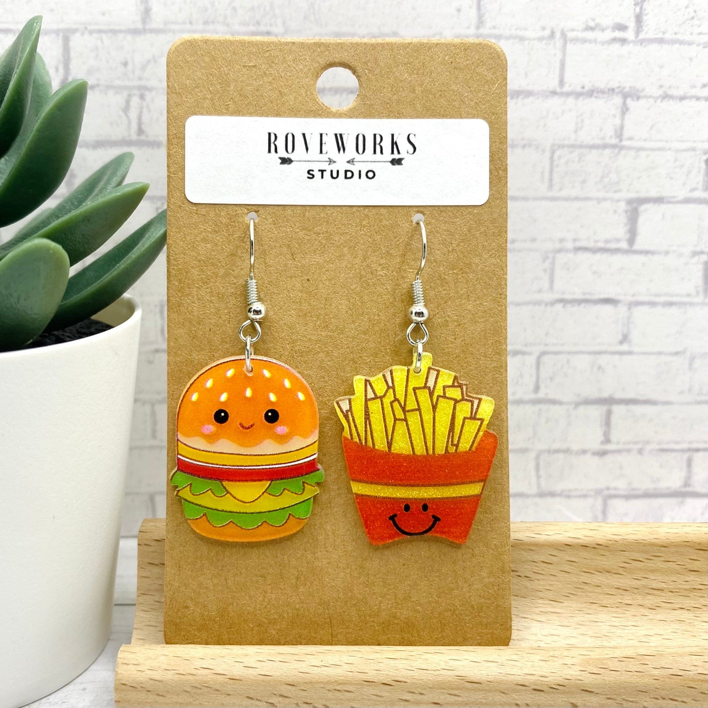 Big HAMBURGER & FRIES Mismatched Earrings