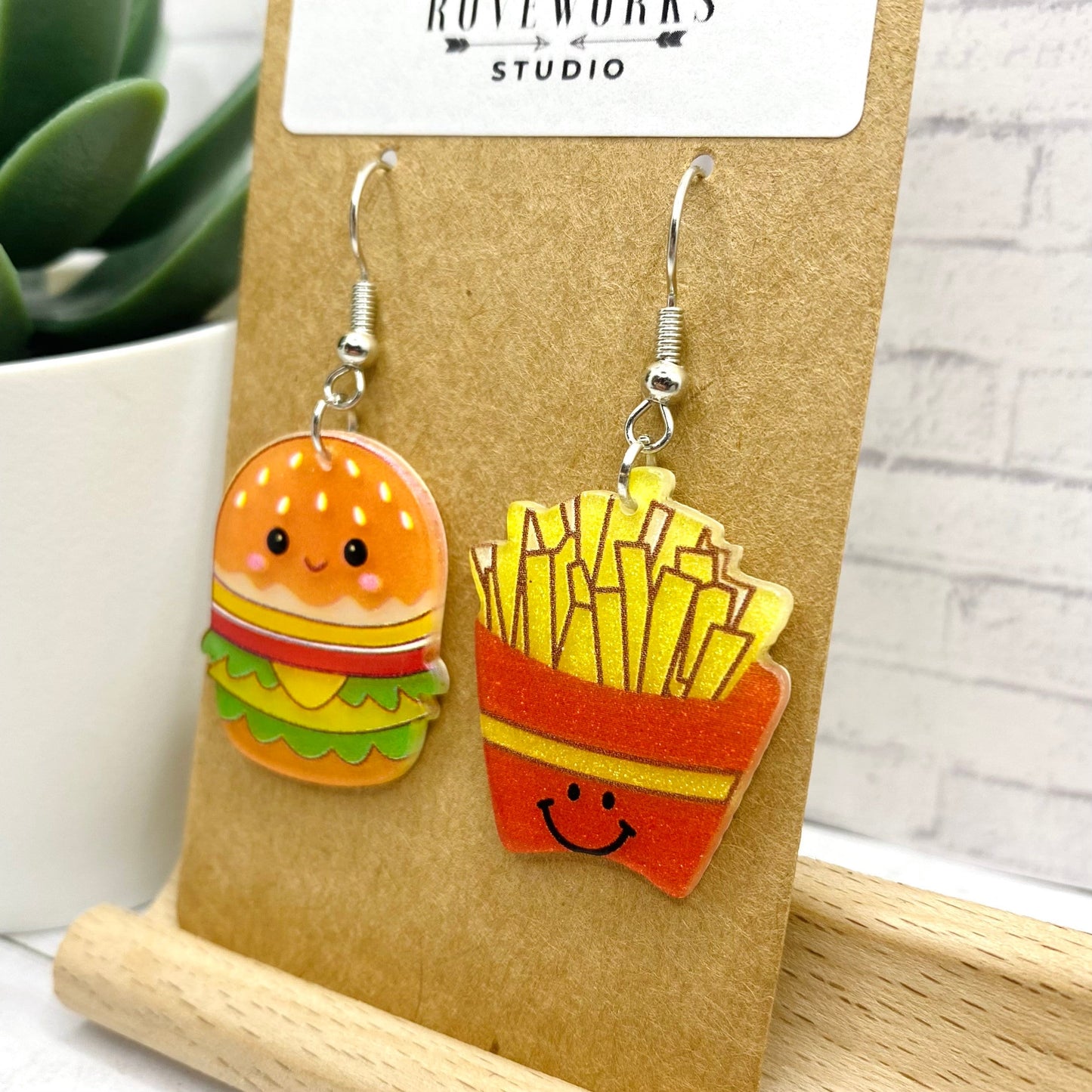 Big HAMBURGER & FRIES Mismatched Earrings