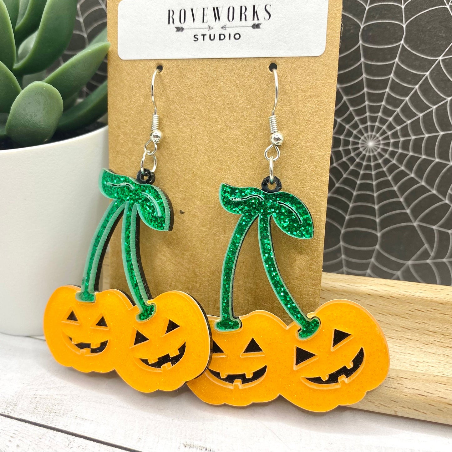 Big PUMPKIN CHERRY Jack-O-Lantern Earrings