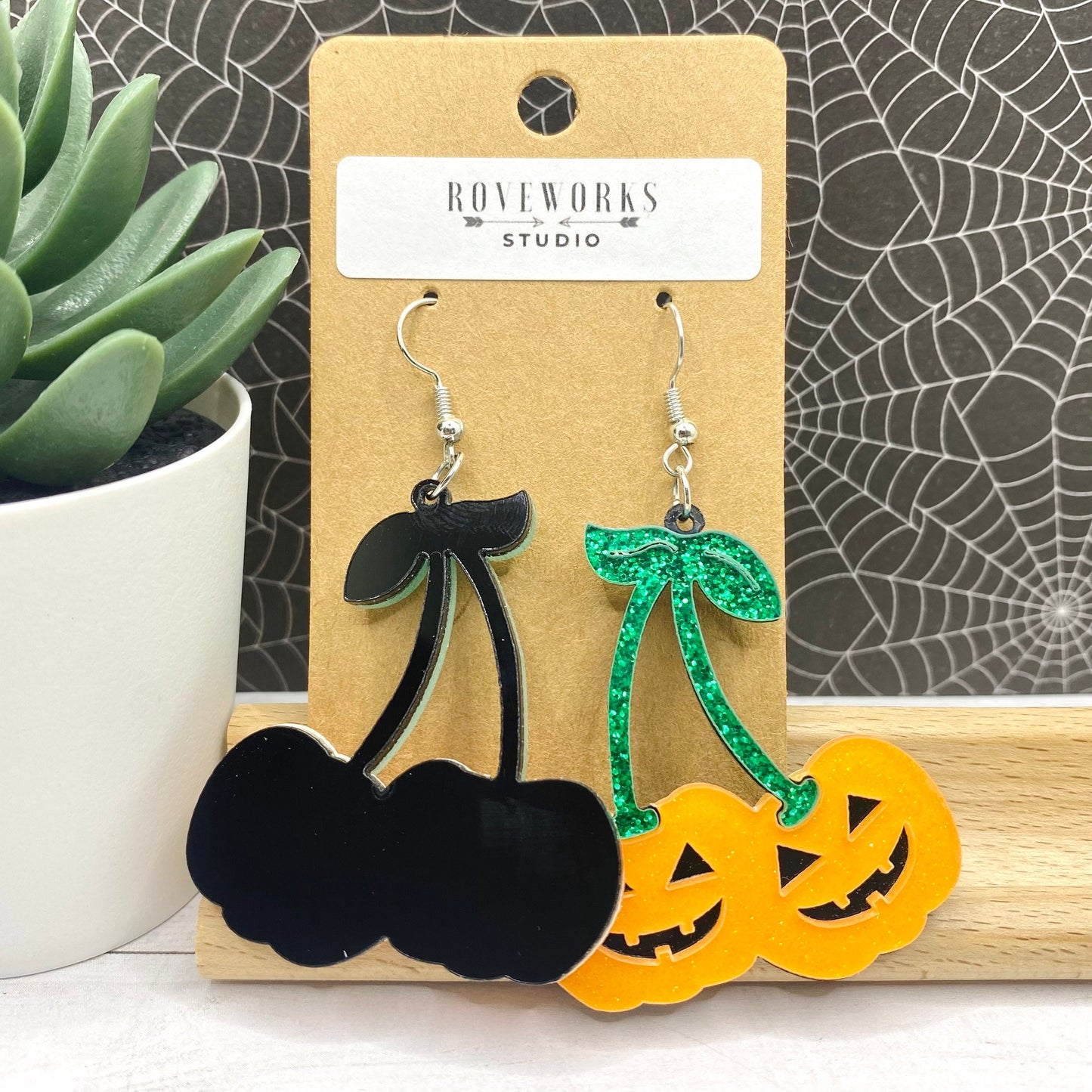 Big PUMPKIN CHERRY Jack-O-Lantern Earrings