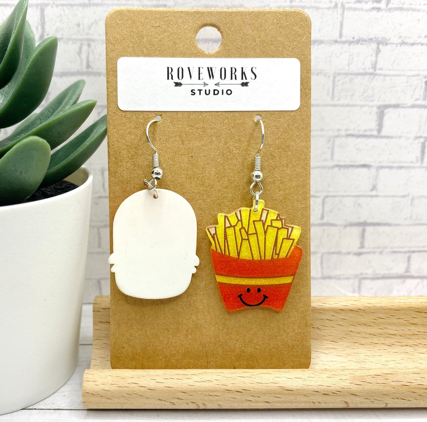 Big HAMBURGER & FRIES Mismatched Earrings