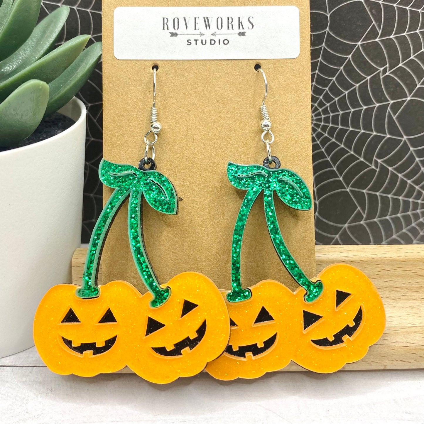 Big PUMPKIN CHERRY Jack-O-Lantern Earrings