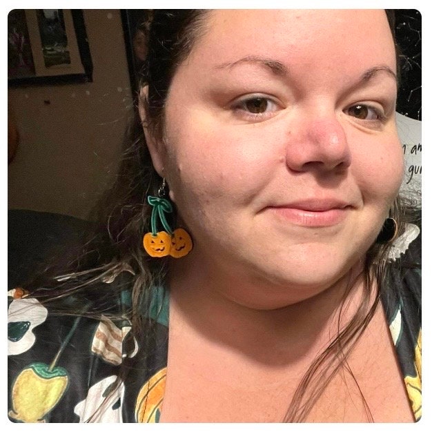 Big PUMPKIN CHERRY Jack-O-Lantern Earrings
