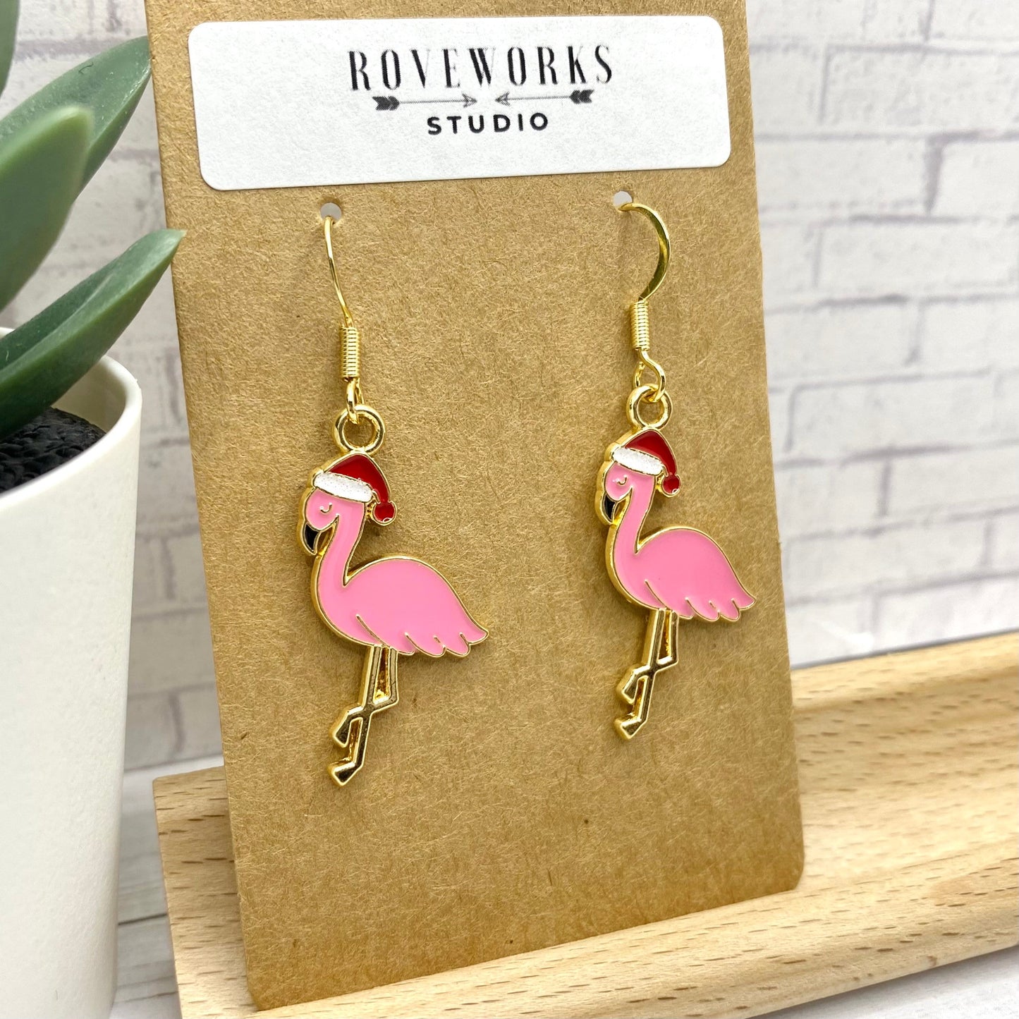 Santa Hat FLAMINGO Christmas Earrings