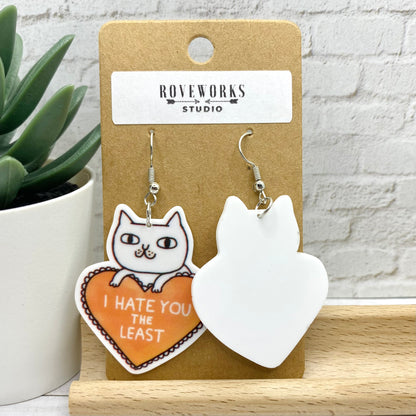 I Hate You the Least Cat Heart Earrings