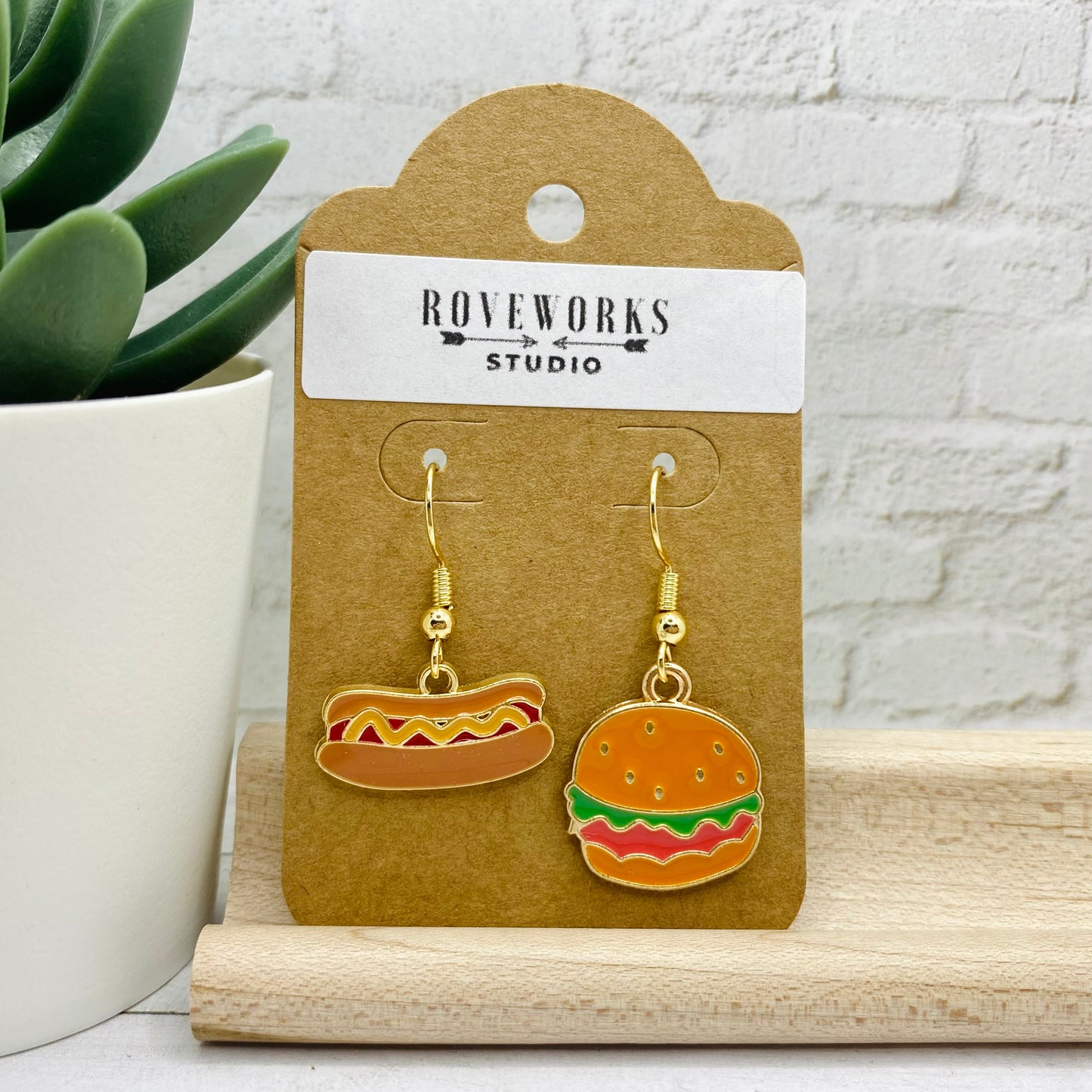 Little HAMBURGER & HOTDOG Mismatched Earrings