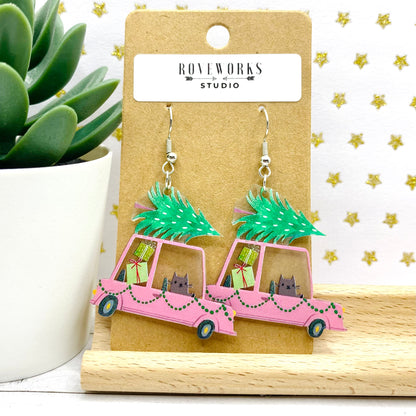 Christmas CATS in Cars Earrings