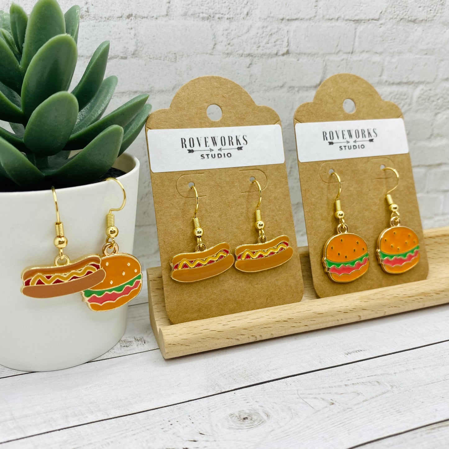 Little HAMBURGER & HOTDOG Mismatched Earrings