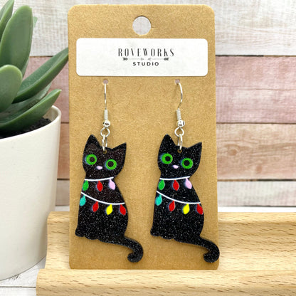 Mischievous CHRISTMAS CATS in Lights Earrings