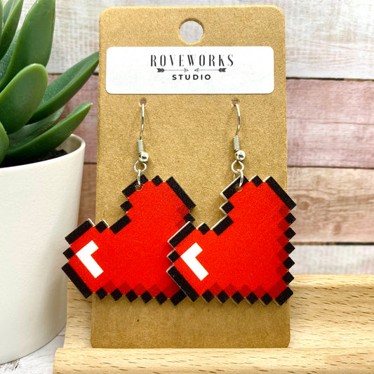 Big 8-Bit PIXEL HEART Earrings