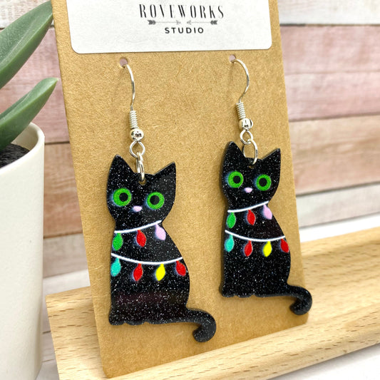 Mischievous CHRISTMAS CATS in Lights Earrings