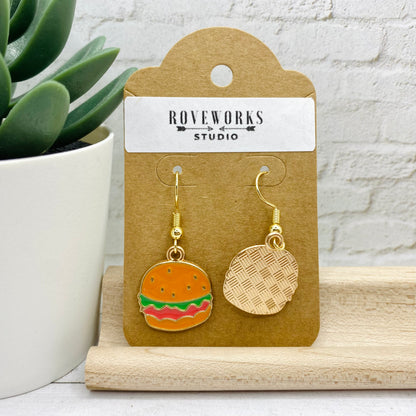 Little HAMBURGER & HOTDOG Mismatched Earrings