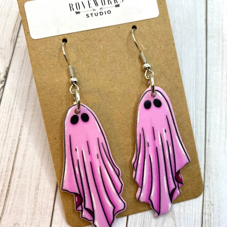 Spooky GHOST Earrings - Pink & White