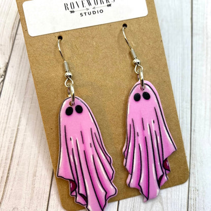 Spooky GHOST Earrings - Pink & White