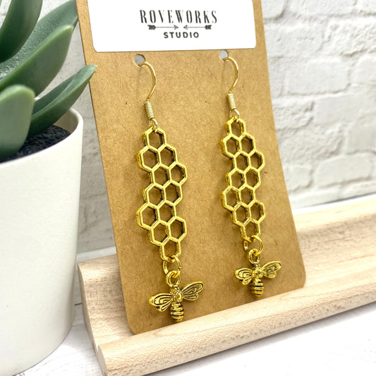 Long BEES and HONEYCOMBS Earrings