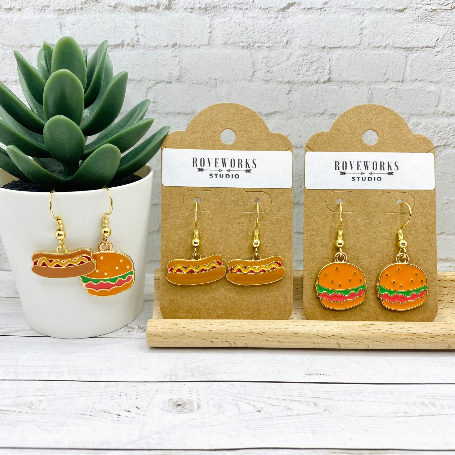 Little HAMBURGER & HOTDOG Mismatched Earrings