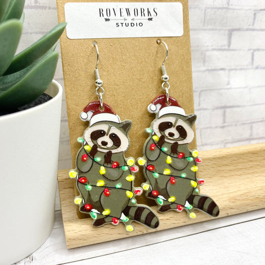 Christmas Light RACCOONS Earrings