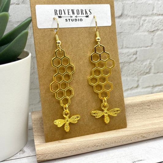 Long BEES and HONEYCOMBS Earrings