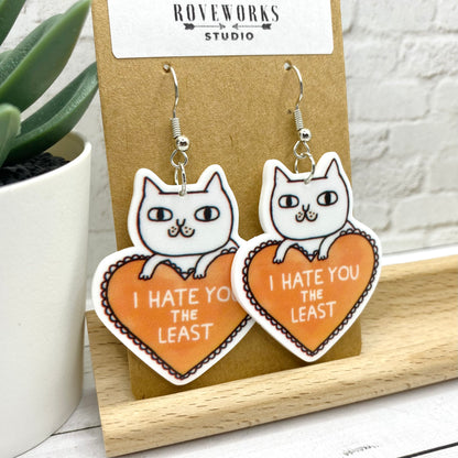 I Hate You the Least Cat Heart Earrings