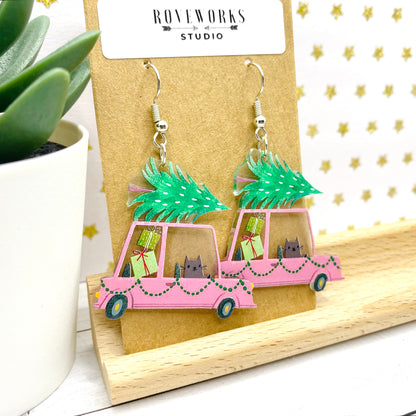 Christmas CATS in Cars Earrings